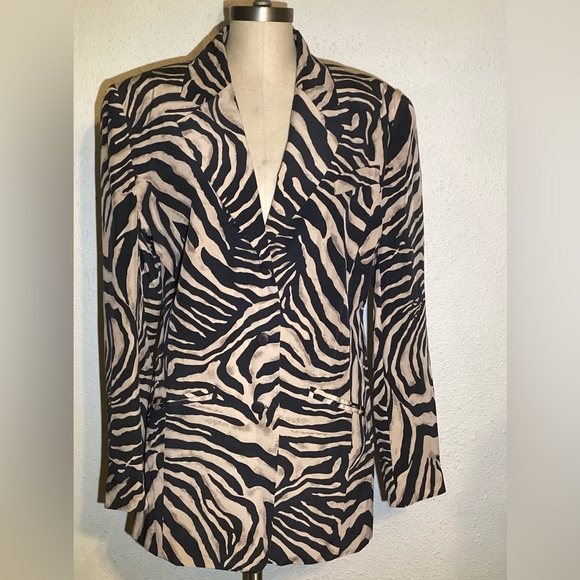 Saks Fifth Avenue zebra print 100% silk blazer jacket size large - Picture 1 of 15